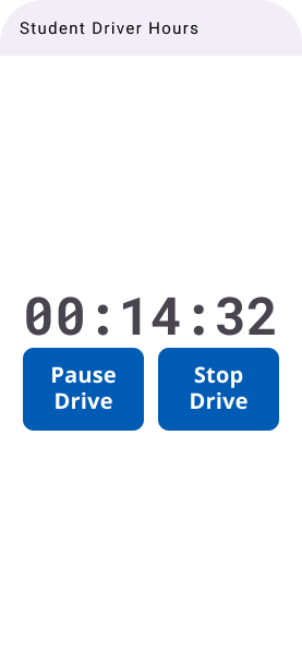 Student Driver Hours app home screen showing total drive hours logged